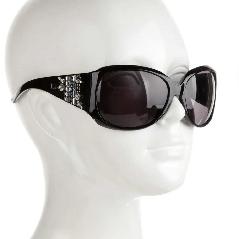 Dior Limited Swarovski Crystals Black Acetone Tinted Oversized Sunglasses - Picture 3 of 11